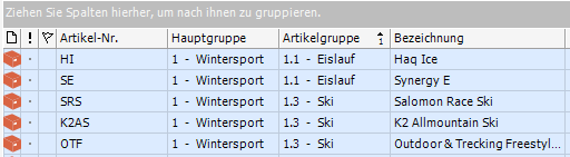 Ansichten Gruppierungsspalte