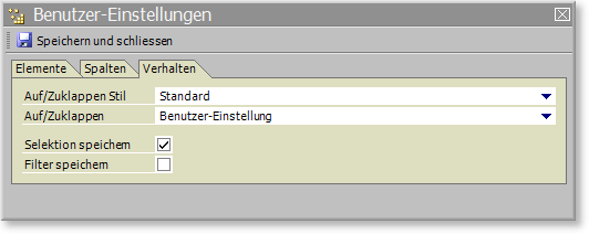 Ansichten Kopfbereich Benutzereinstellungen Verhalten